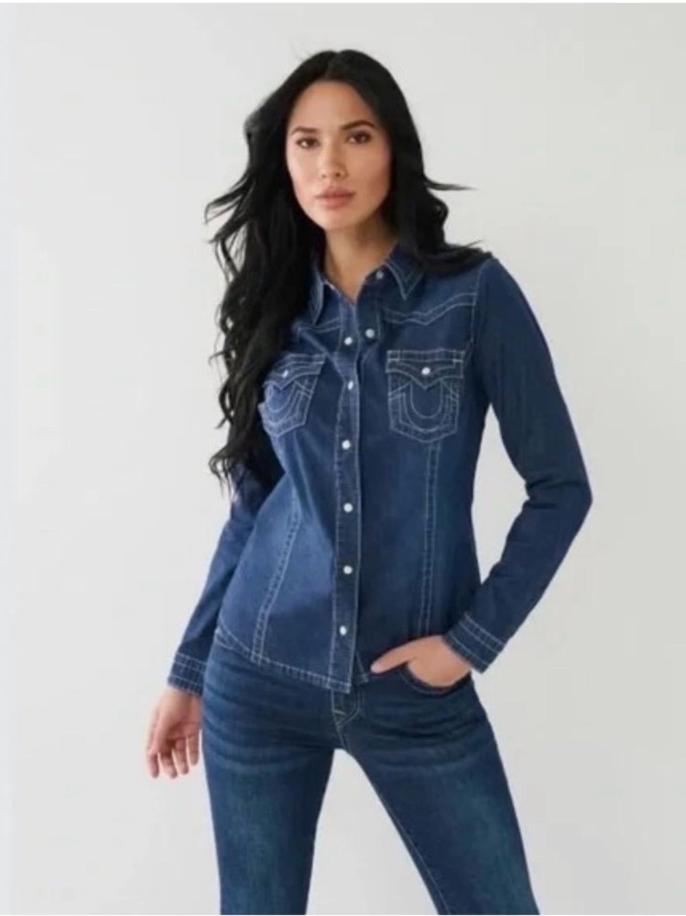 True Religion Dark Blue Denim Button-Down Shirt